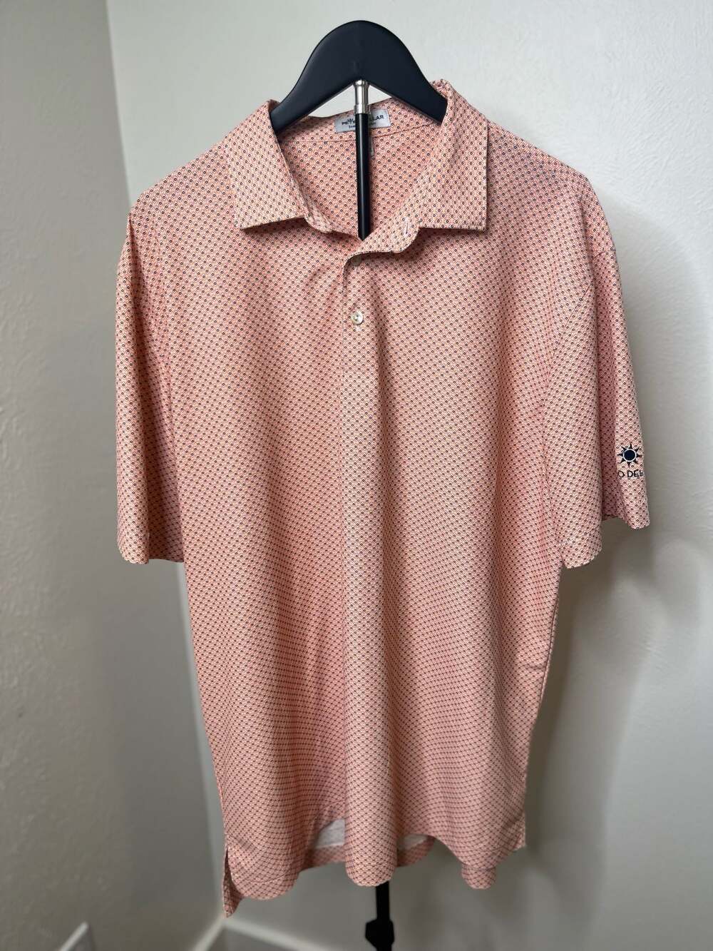 Peter Millar Summer Comfort Cabo Del Sol Geometric Print Golf Polo Shirt Pink L